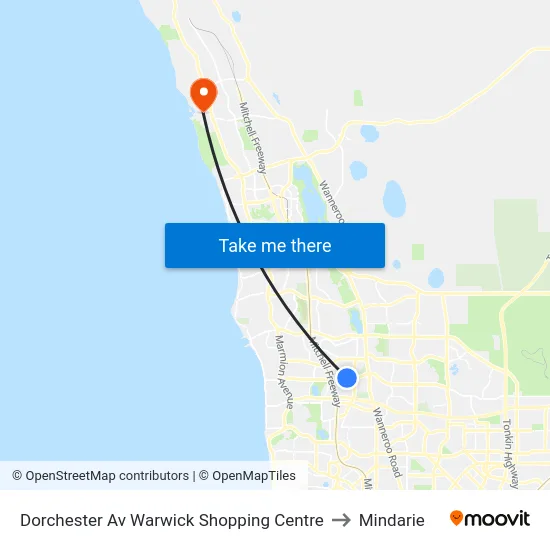 Dorchester Av Warwick Shopping Centre to Mindarie map