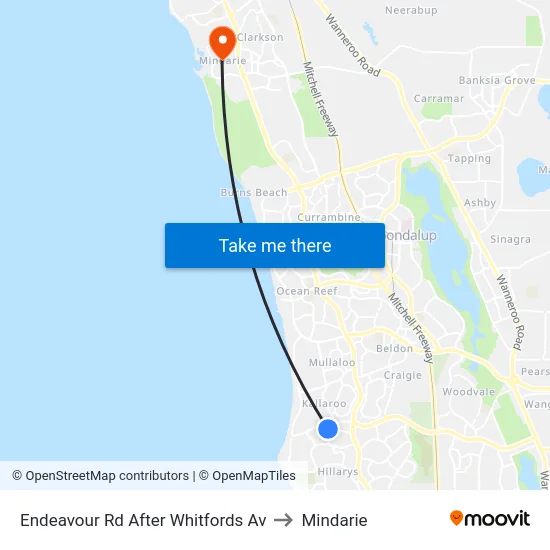 Endeavour Rd After Whitfords Av to Mindarie map