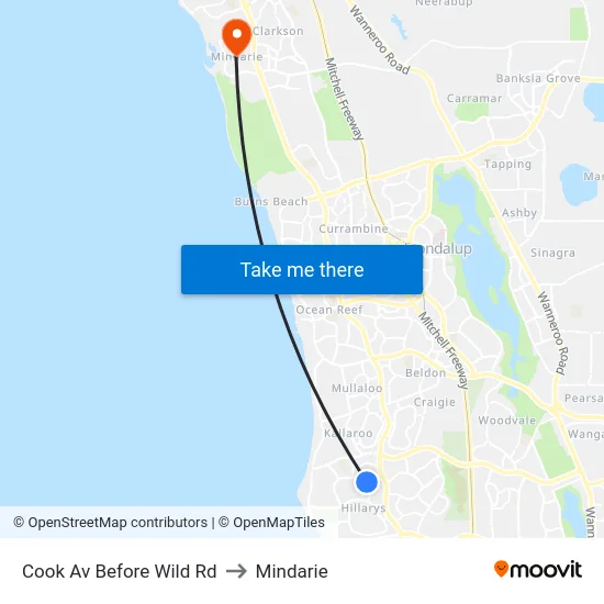 Cook Av Before Wild Rd to Mindarie map