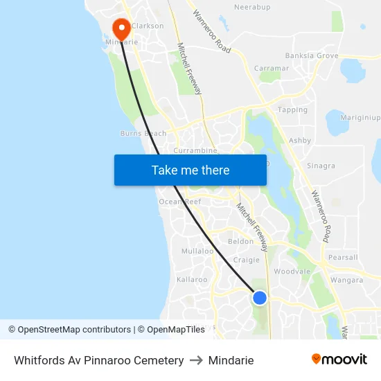 Whitfords Av Pinnaroo Cemetery to Mindarie map