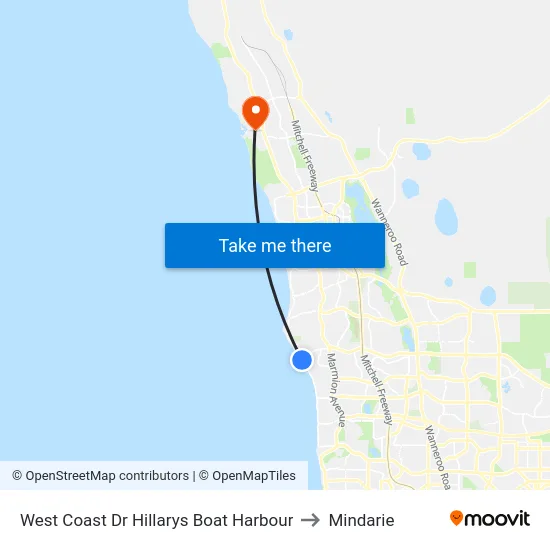 West Coast Dr Hillarys Boat Harbour to Mindarie map