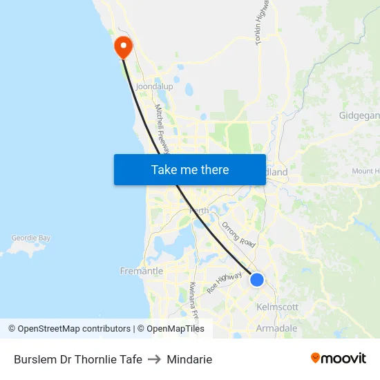 Burslem Dr Thornlie Tafe to Mindarie map