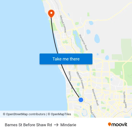 Barnes St Before Shaw Rd to Mindarie map