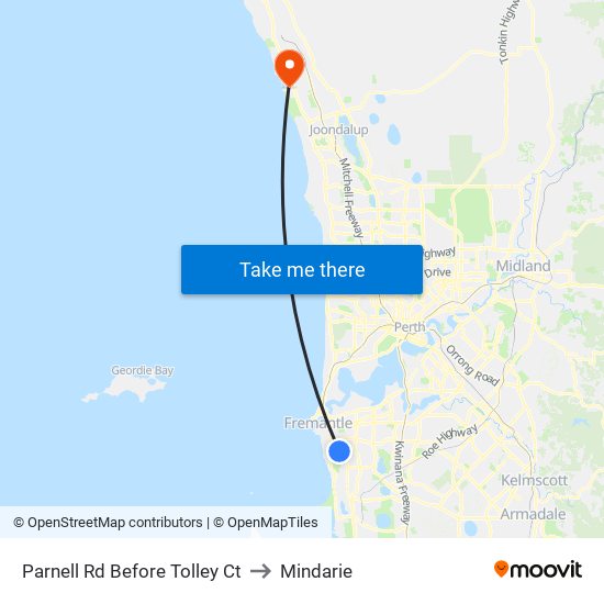 Parnell Rd Before Tolley Ct to Mindarie map