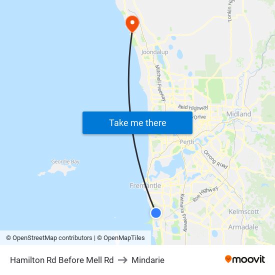 Hamilton Rd Before Mell Rd to Mindarie map