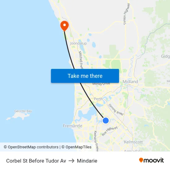 Corbel St Before Tudor Av to Mindarie map