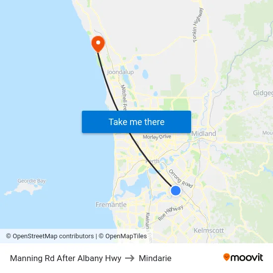 Manning Rd After Albany Hwy to Mindarie map