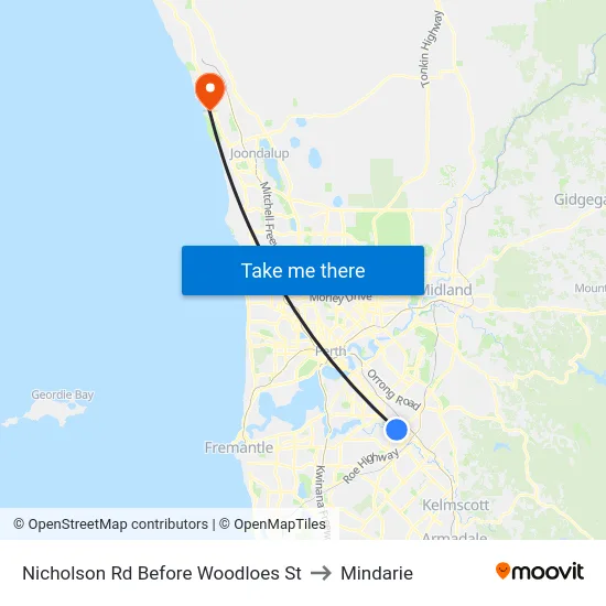 Nicholson Rd Before Woodloes St to Mindarie map