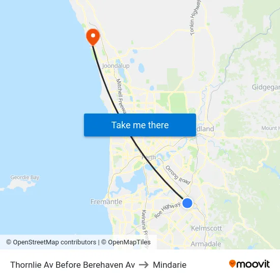 Thornlie Av Before Berehaven Av to Mindarie map