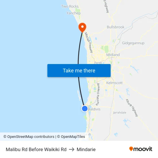 Malibu Rd Before Waikiki Rd to Mindarie map