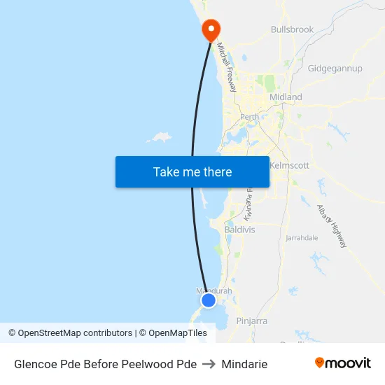 Glencoe Pde Before Peelwood Pde to Mindarie map