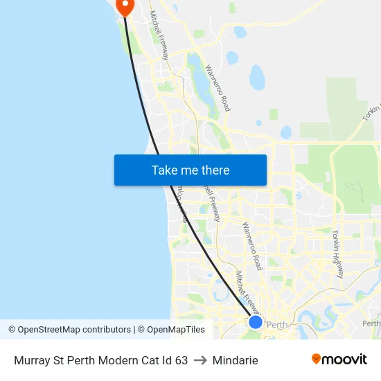 Murray St Perth Modern Cat Id 63 to Mindarie map