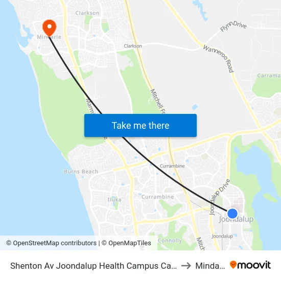 Shenton Av Joondalup Health Campus Cat Id 17 to Mindarie map