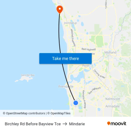 Birchley Rd Before Bayview Tce to Mindarie map