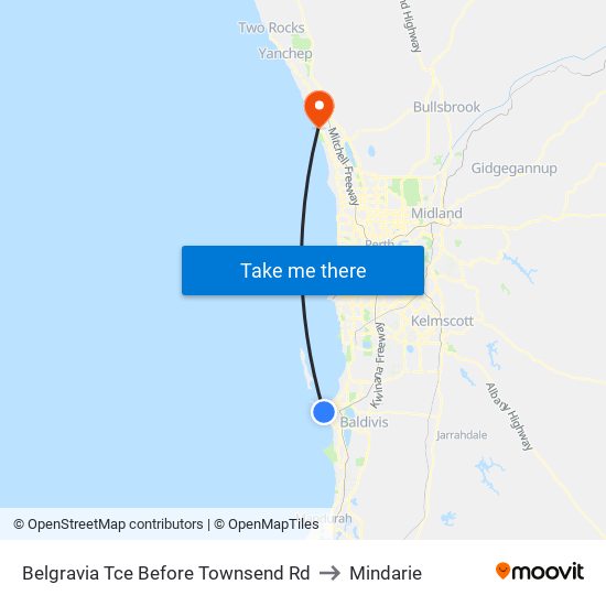 Belgravia Tce Before Townsend Rd to Mindarie map