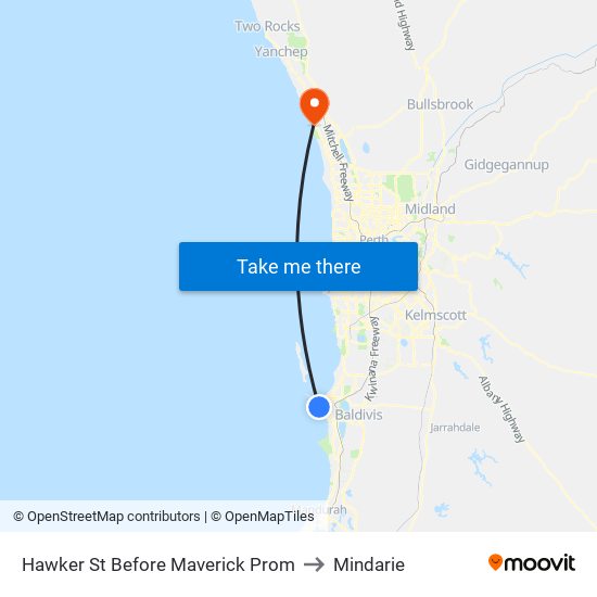 Hawker St Before Maverick Prom to Mindarie map