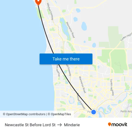 Newcastle St Before Lord St to Mindarie map