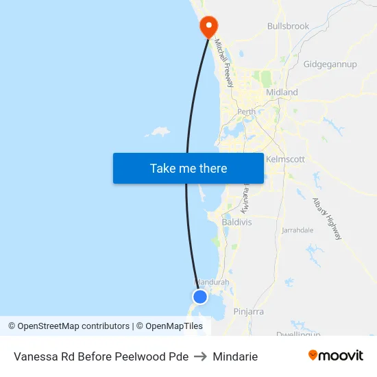 Vanessa Rd Before Peelwood Pde to Mindarie map