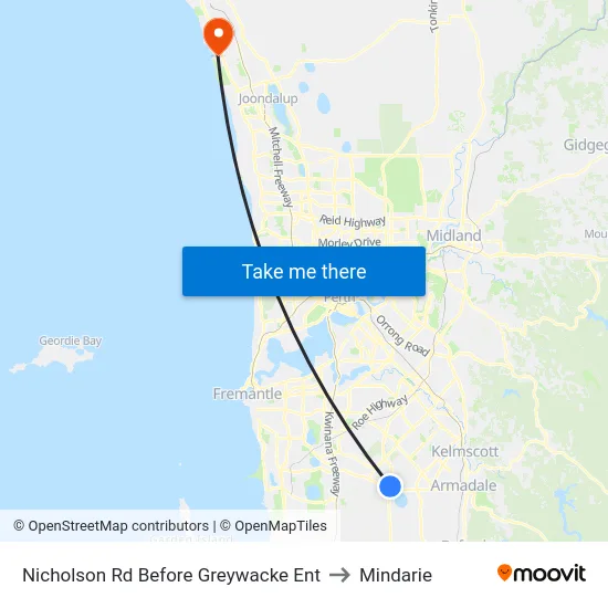 Nicholson Rd Before Greywacke Ent to Mindarie map