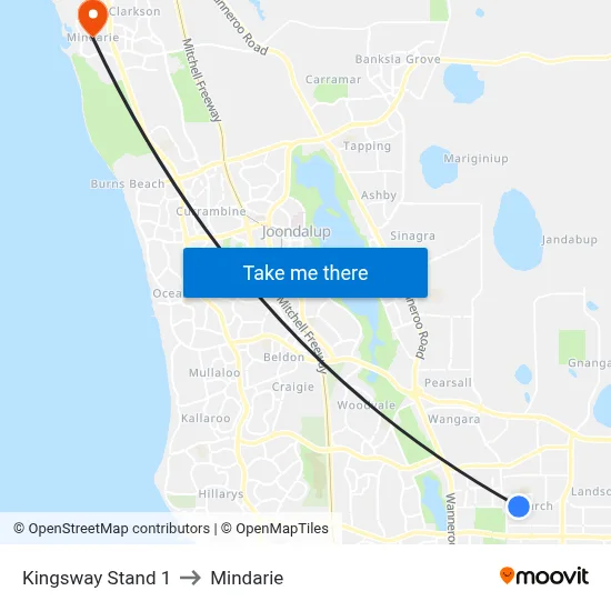 Kingsway   Stand 1 to Mindarie map