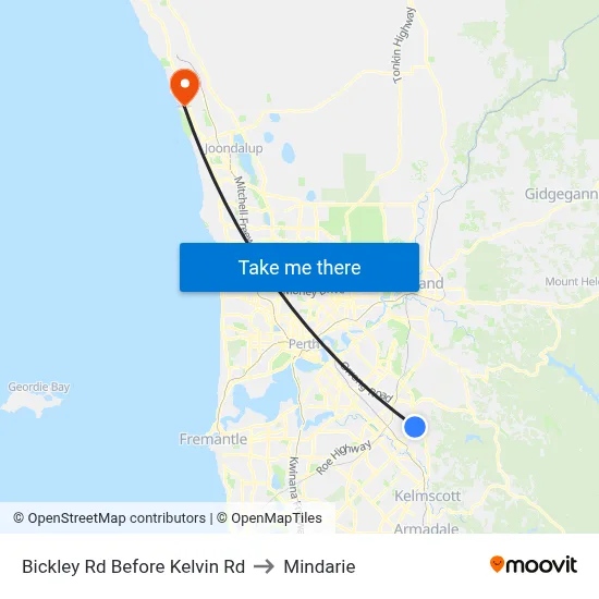 Bickley Rd Before Kelvin Rd to Mindarie map