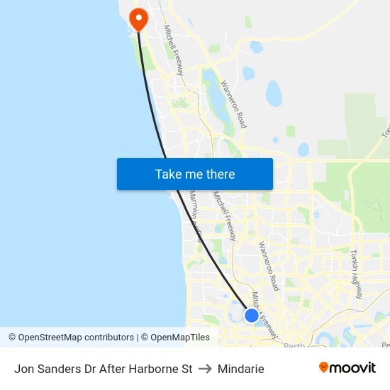 Jon Sanders Dr After Harborne St to Mindarie map