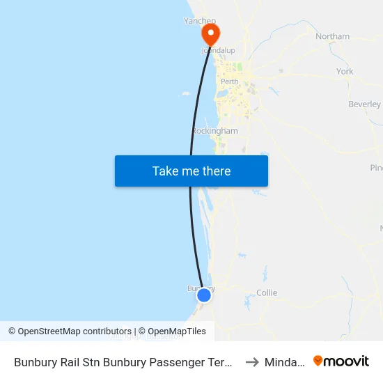 Bunbury Rail Stn Bunbury Passenger Terminal to Mindarie map