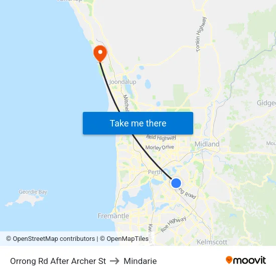 Orrong Rd After Archer St to Mindarie map