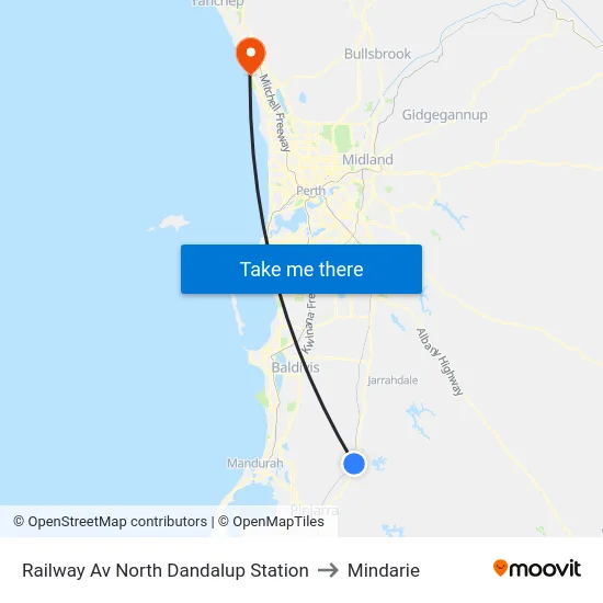 Railway Av North Dandalup Station to Mindarie map