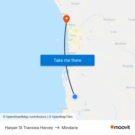 Harper St Transwa Harvey to Mindarie map