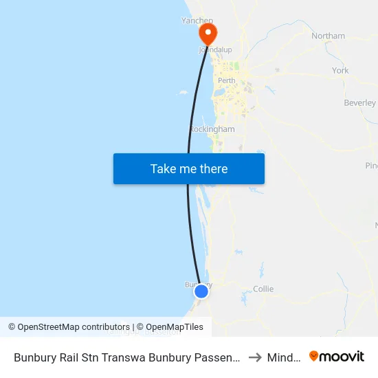 Bunbury Rail Stn Transwa Bunbury Passenger Terminal to Mindarie map