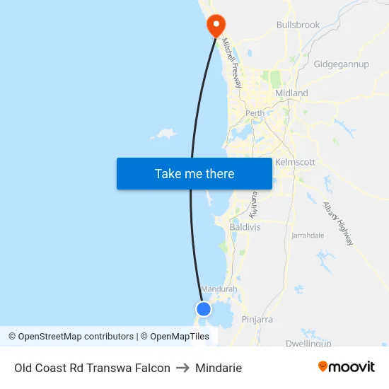 Old Coast Rd Transwa Falcon to Mindarie map