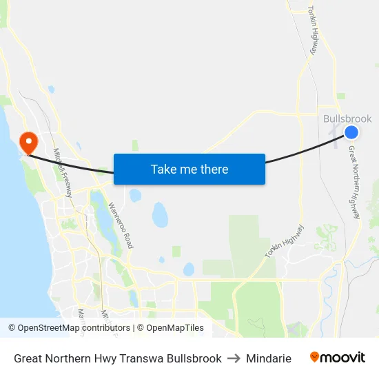 Great Northern Hwy Transwa Bullsbrook to Mindarie map