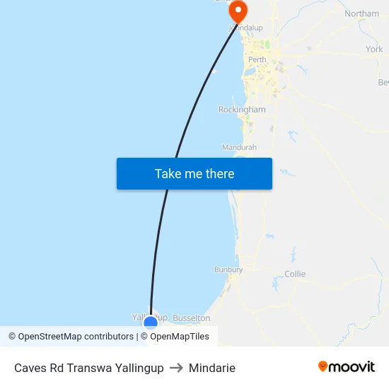 Caves Rd Transwa Yallingup to Mindarie map