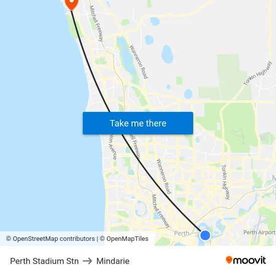 Perth Stadium Stn to Mindarie map