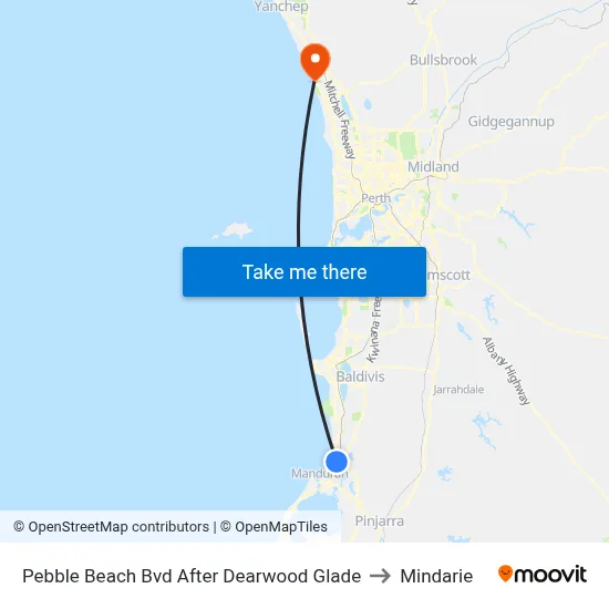 Pebble Beach Bvd After Dearwood Glade to Mindarie map