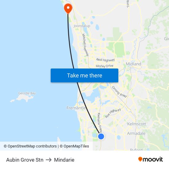 Aubin Grove Stn to Mindarie map