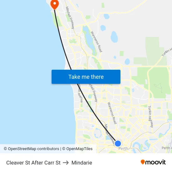 Cleaver St After Carr St to Mindarie map