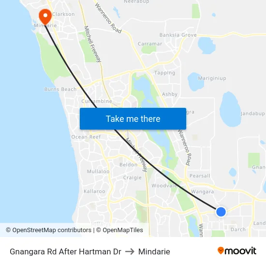 Gnangara Rd After Hartman Dr to Mindarie map