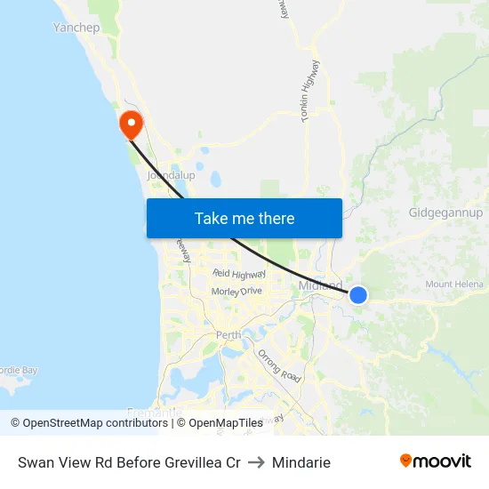 Swan View Rd Before Grevillea Cr to Mindarie map