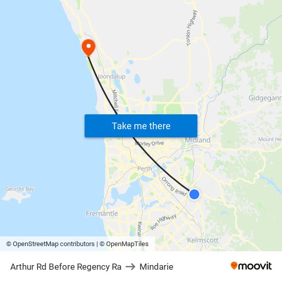 Arthur Rd Before Regency Ra to Mindarie map