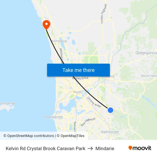 Kelvin Rd Crystal Brook Caravan Park to Mindarie map