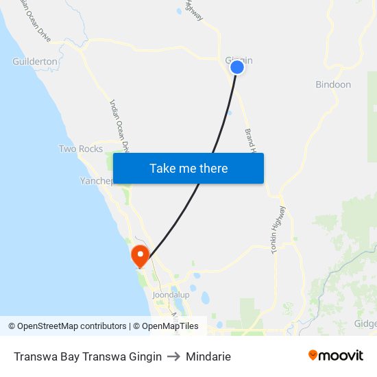 Transwa Bay Transwa Gingin to Mindarie map