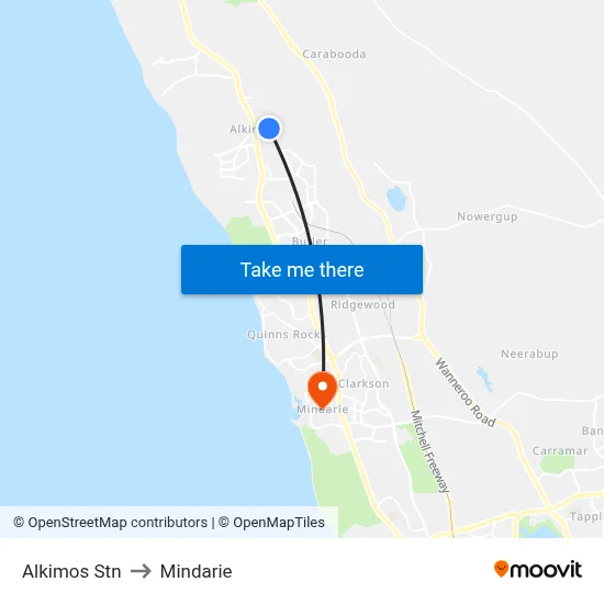 Alkimos Stn to Mindarie map