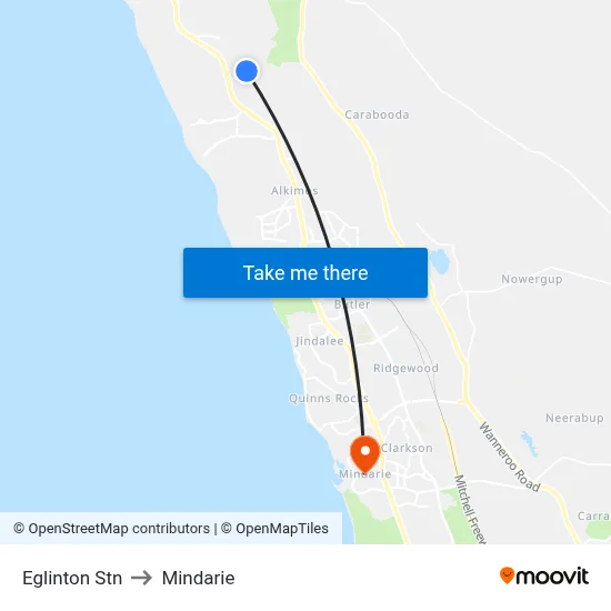 Eglinton Stn to Mindarie map