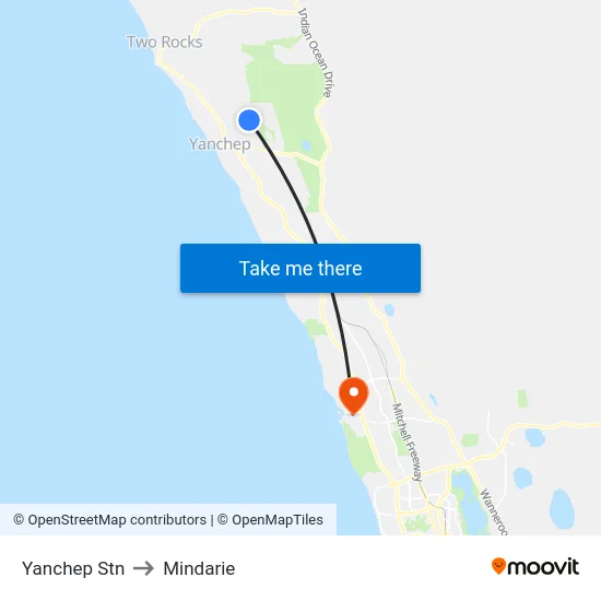 Yanchep Stn to Mindarie map