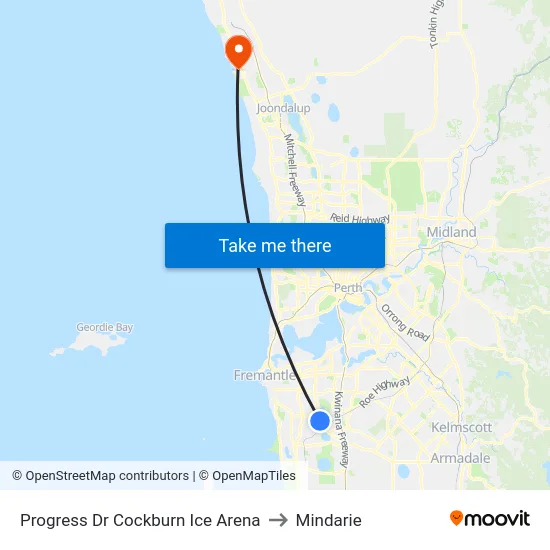 Progress Dr Cockburn Ice Arena to Mindarie map