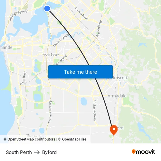South Perth to Byford map