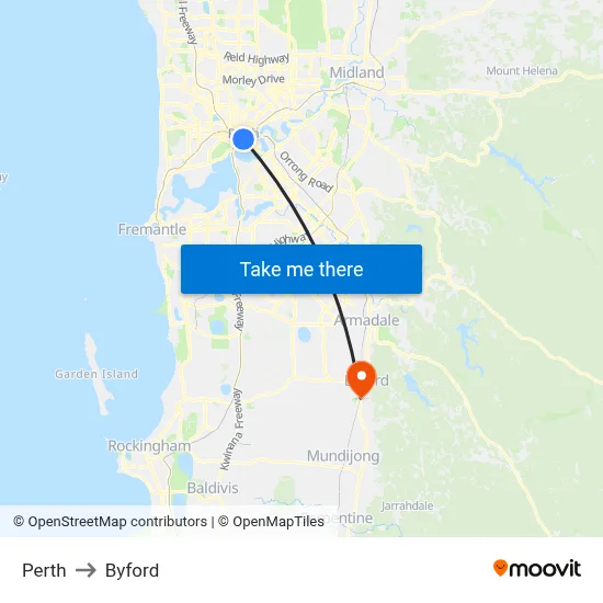 Perth to Byford map