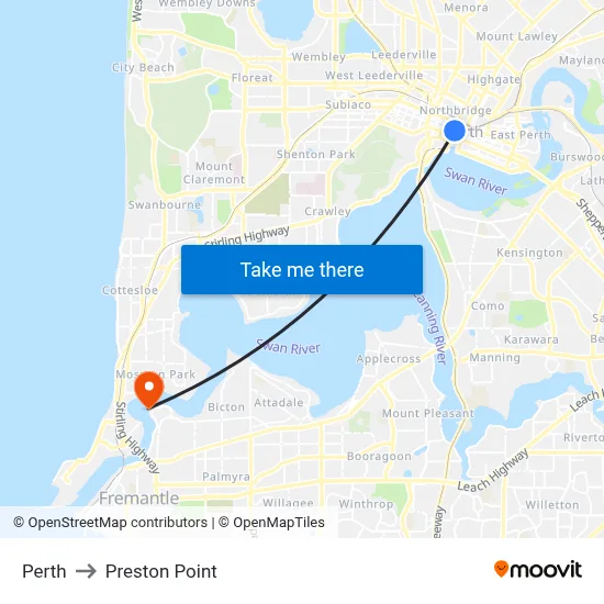 Perth to Preston Point map